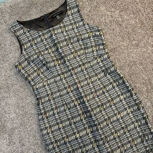 Albert Nipon Metallic Plaid Dress Gray Gold Women Size 6 NICE